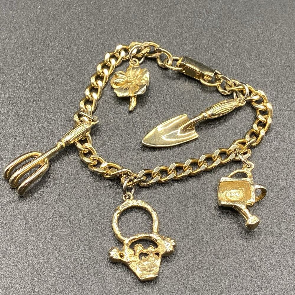 Danecraft Vintage Spring Flower Garden 5 Charm Bracelet Gardening 7" Jewelry